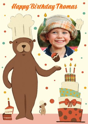 Personalised Bear Baker Happy Birthday Photo Card