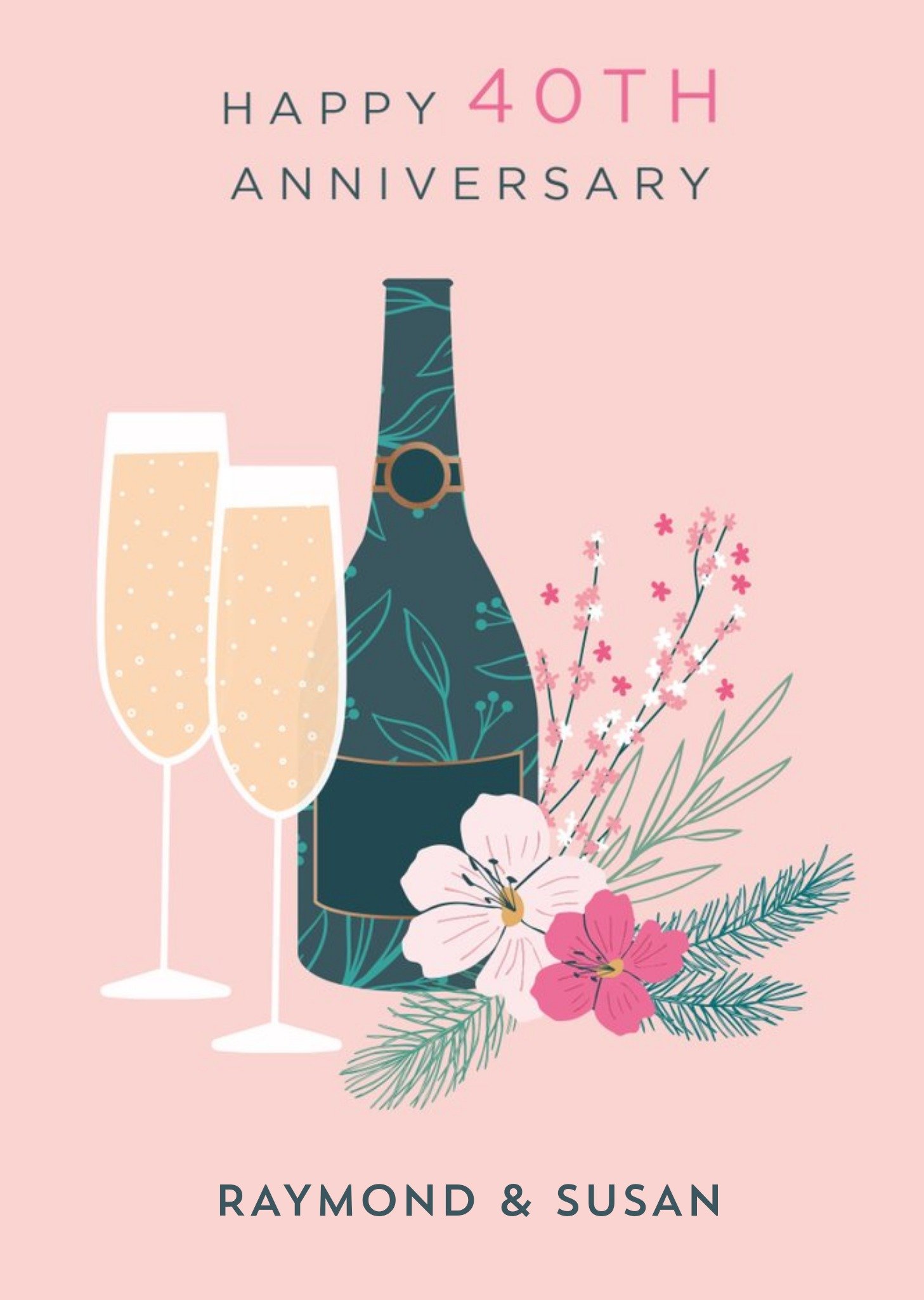 Graphic Fizz & Glasses Editable 40th Anniversary Card