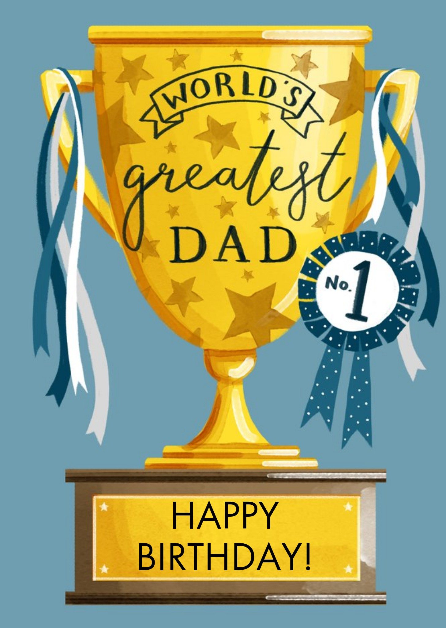 Okey Dokey Design Worlds Greatest Dad Trophy Illustration No.1 Birthday Card Ecard