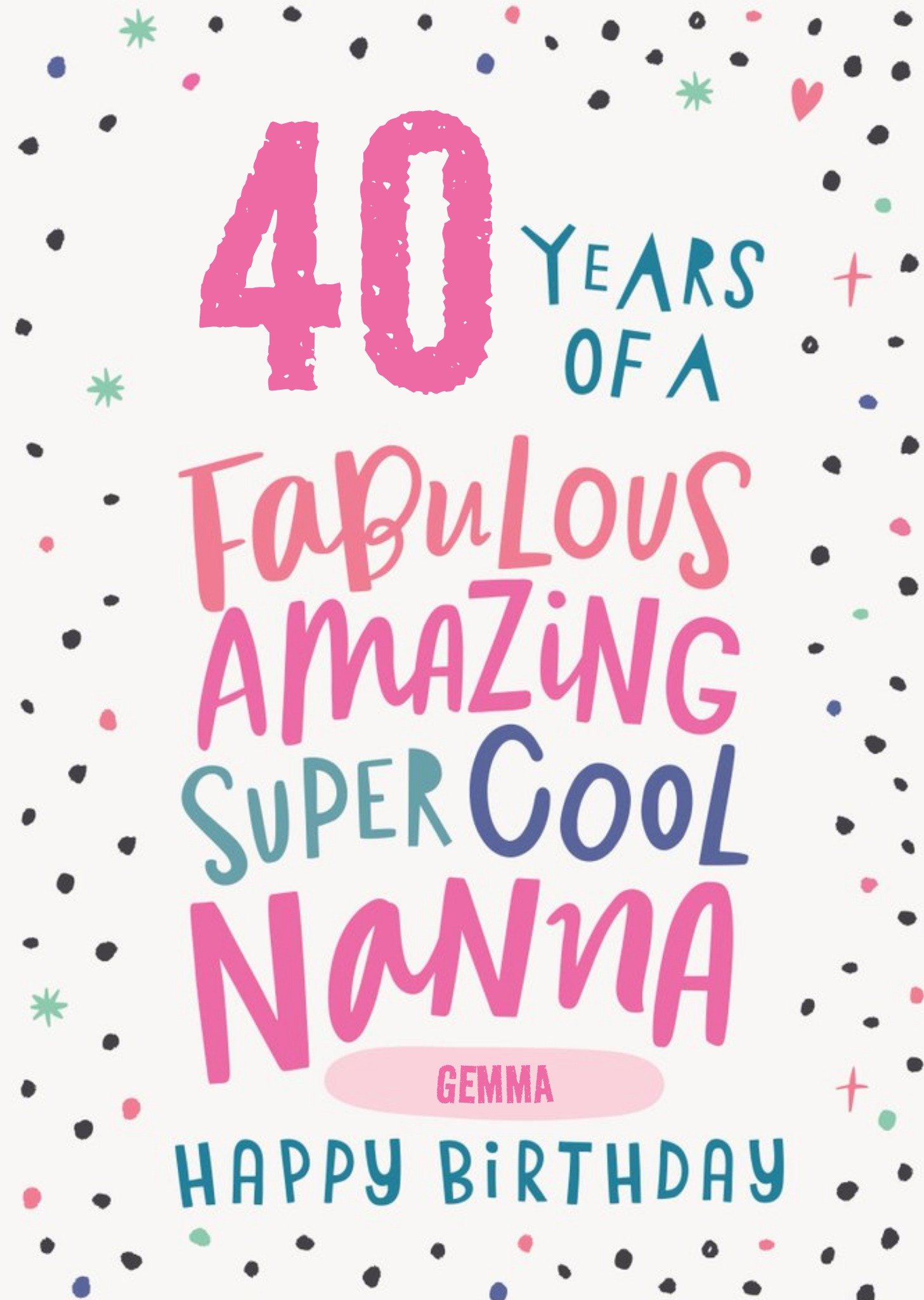 Cute Polka Dot Typographic Customisable Nanna Birthday Card Ecard