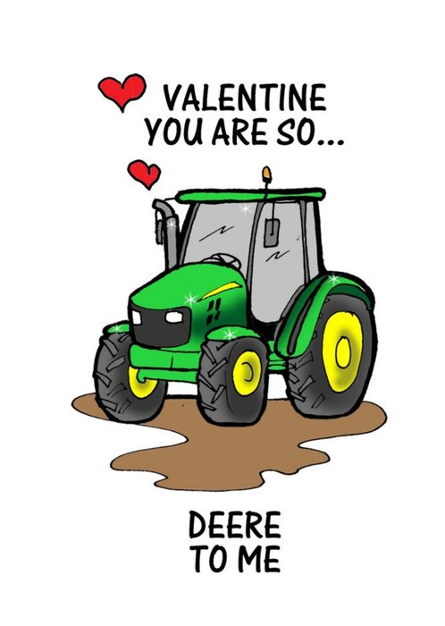 Illustration Of A Green Tractor Blowing Out Love Hearts Funny Pun Valentine's Day Card