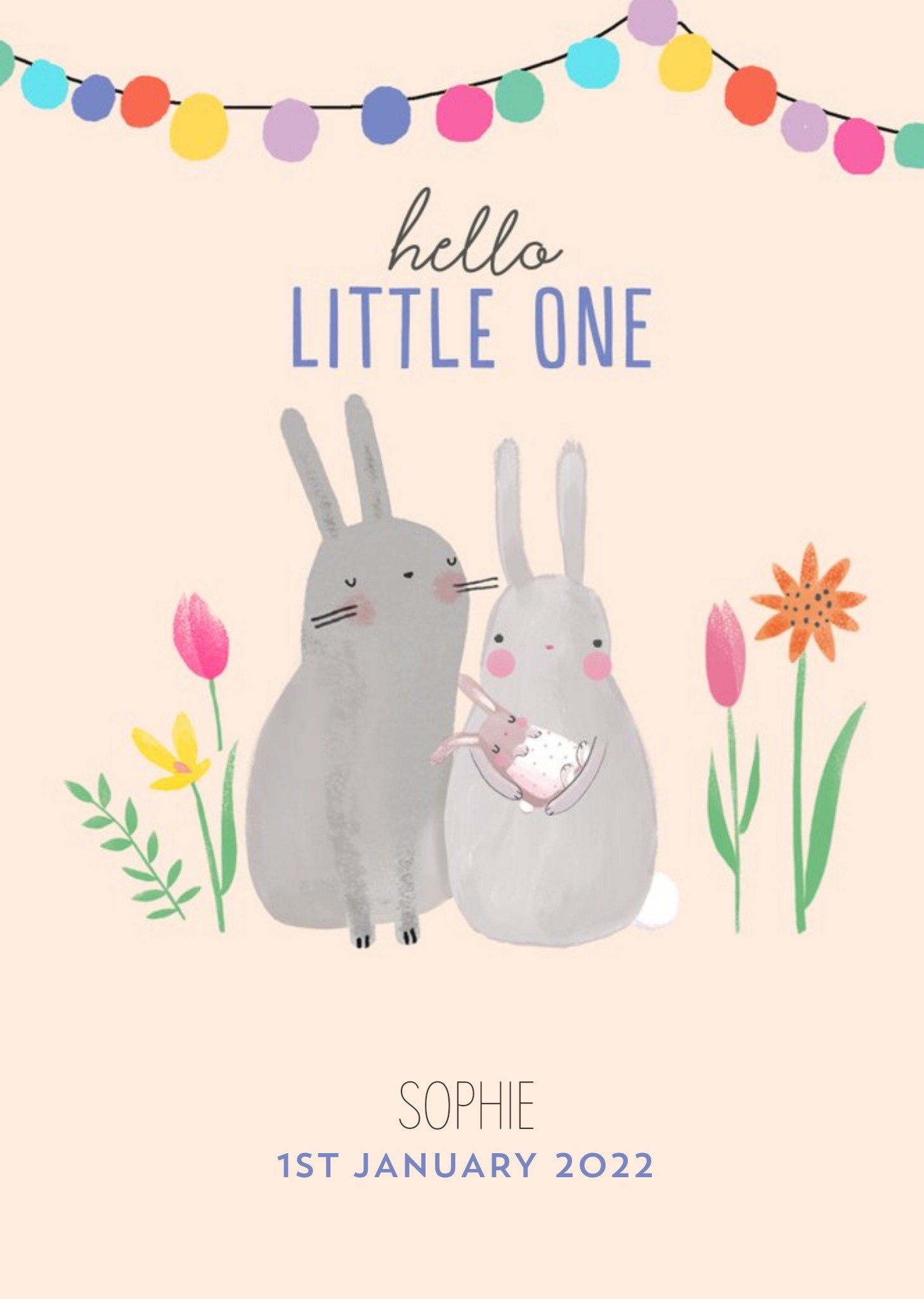 Cute Illustrative Hello Little One New Baby Card