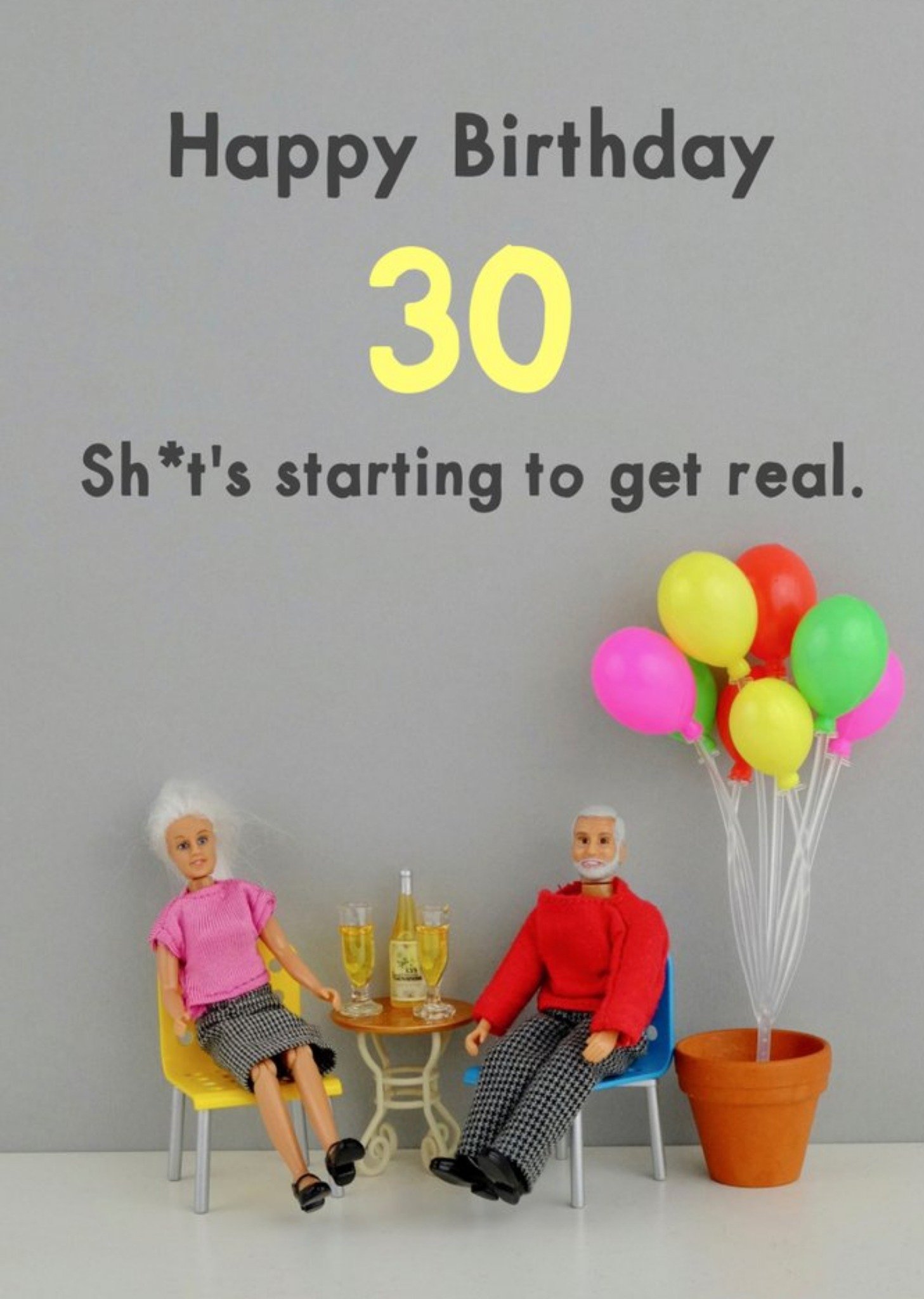 Bold And Bright Funny Dolls Starting To Get Real 30th Birthday Card, Large