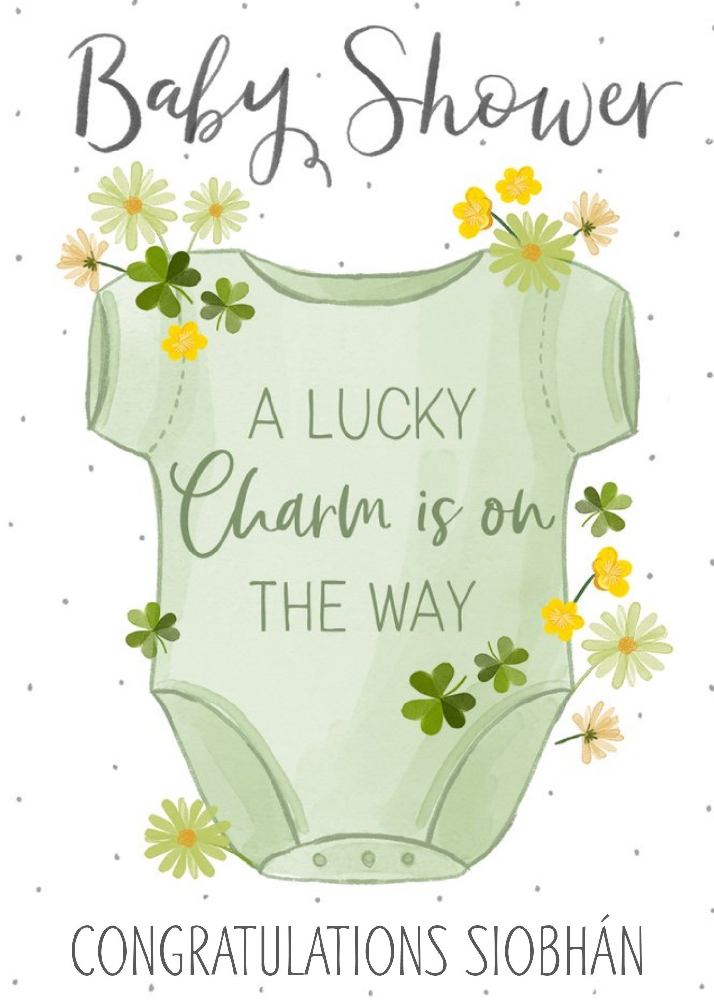 Moonpig Okey Dokey Design Cute Illustrated Baby Grow And Four Leaf Clover Baby Shower Card, Large