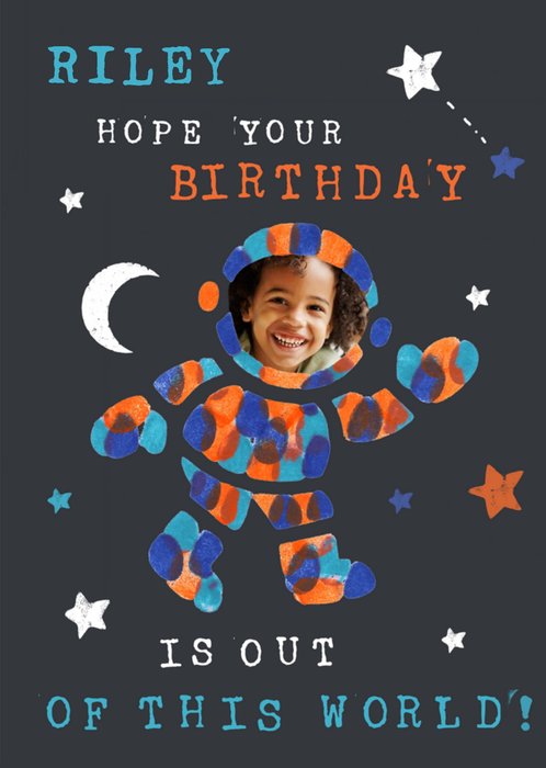 Spaceman Out Of This World Photo Upload Birthday Card