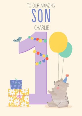 Pigment 30K Illustration Cute First Animal Balloons Birthday Card