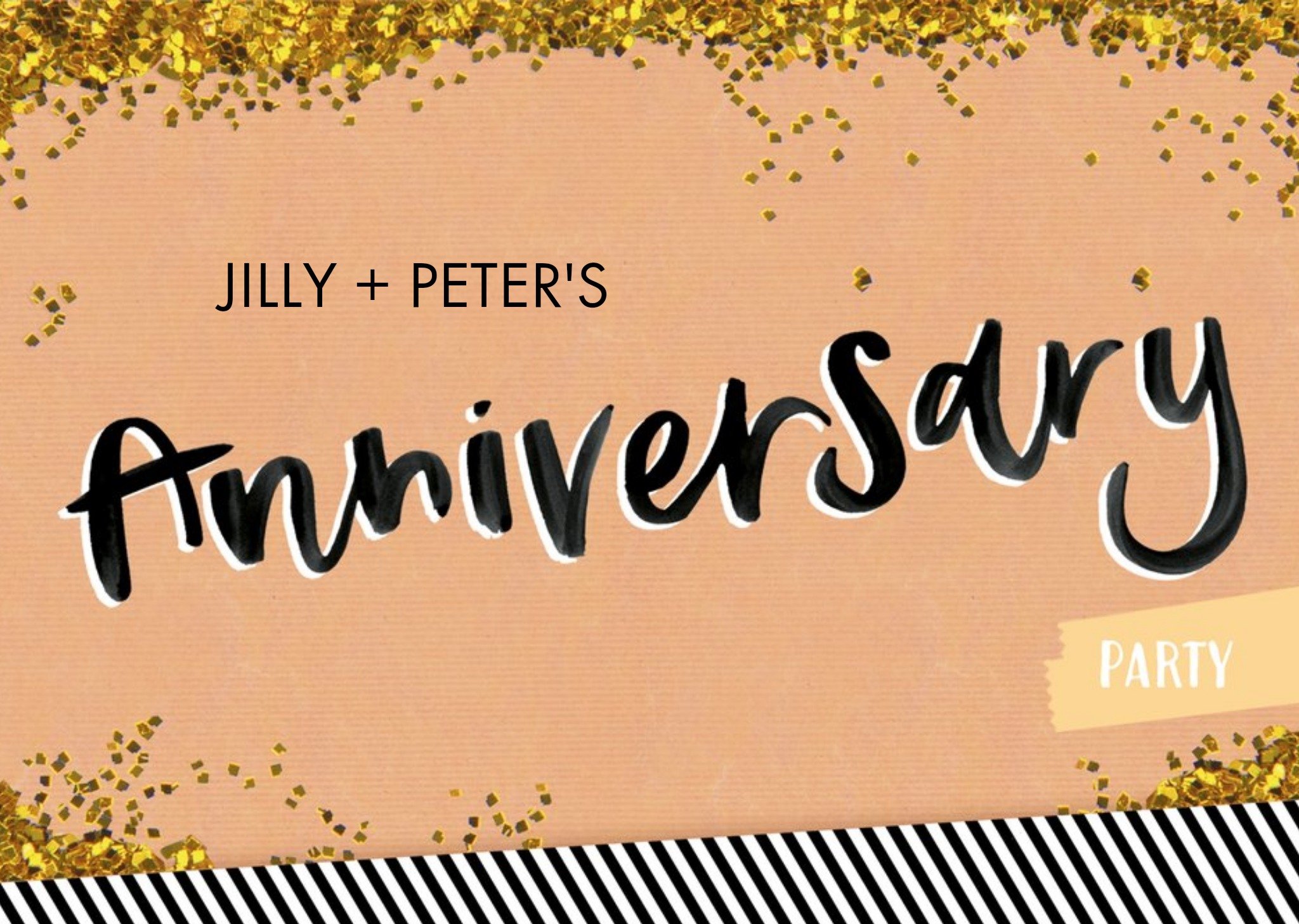 Gold Glitter Personalised Anniversary Party Invitation Ecard