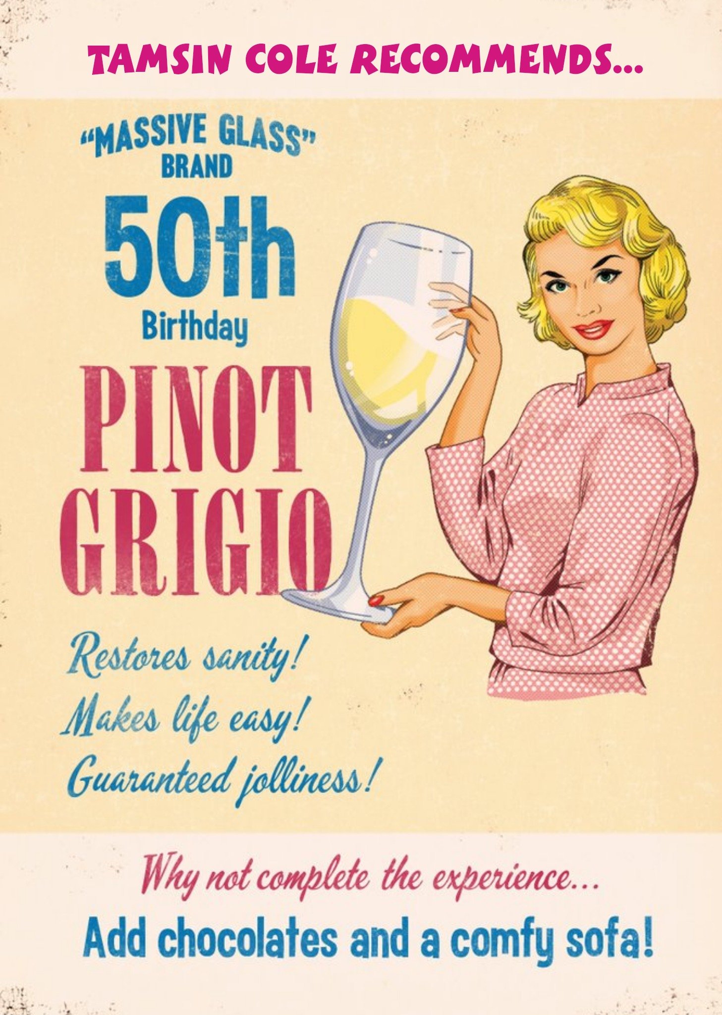 Massive Glass Of Wine Personalised 50th Birthday Card Ecard