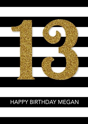 Black And White Striped Happy 13th Birthday Card