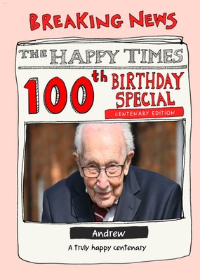Photo Upload Illustrated Newspaper 100th Birthday Card