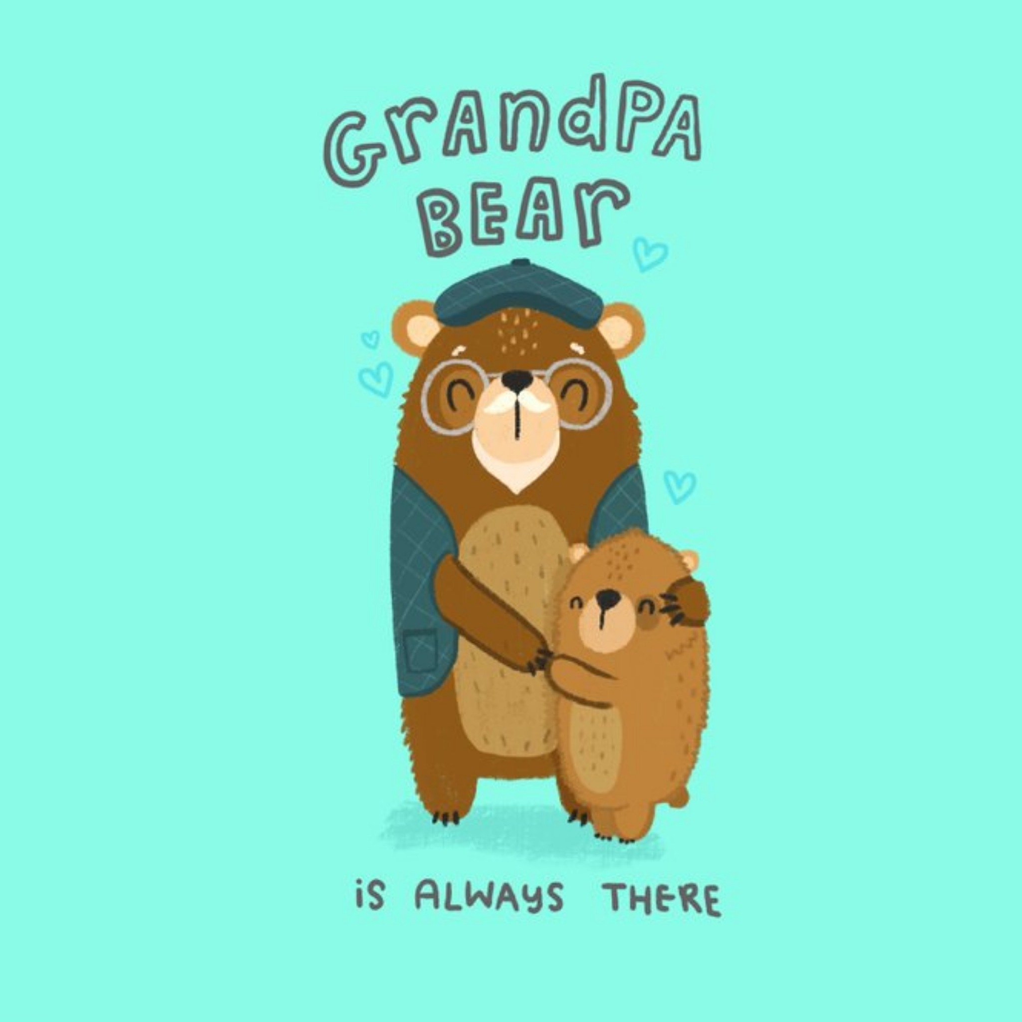 Love Hearts Blue Kiwi Illustration Bears Cute Grandpa Love Birthday Card, Square