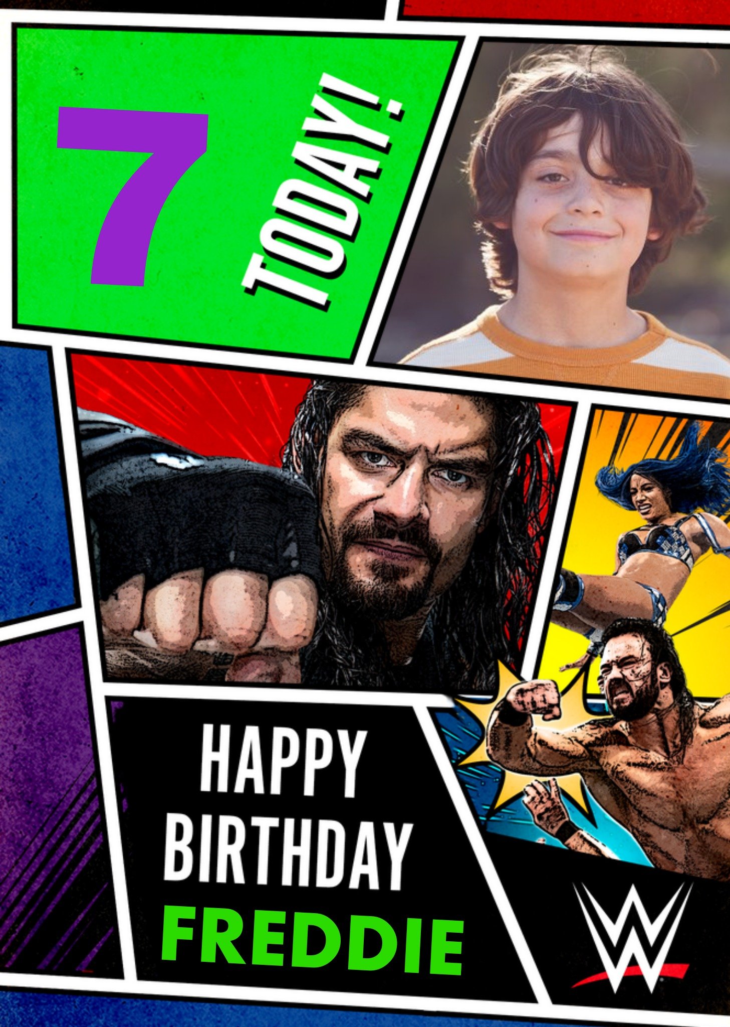 Wwe Characters 7 Today Photo Upload Birthday Card, Large