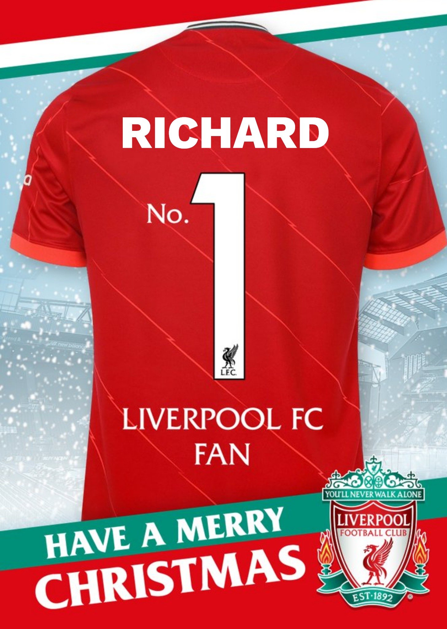 Liverpool Footbal Club Shirt No 1 Fan Photographic Christmas Card Ecard