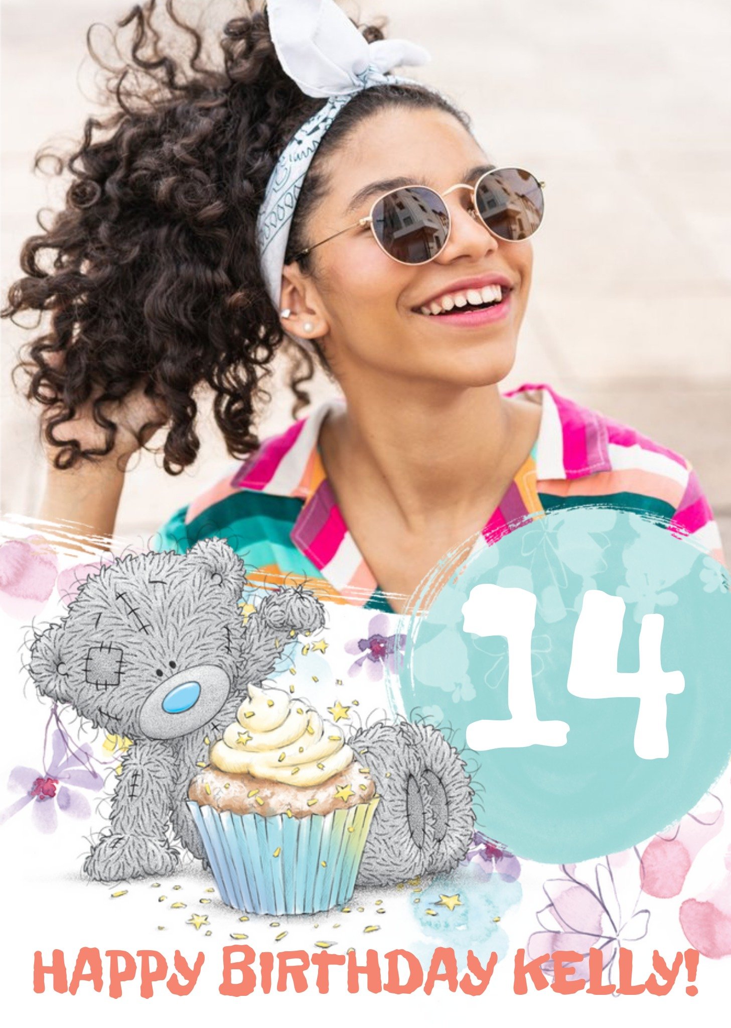 Me To You Cute Tatty Teddy 14th Birthday Photo Upload Card, Large