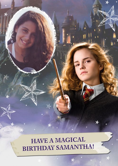Harry Potter Hermione With Wand Personalised Photo Upload Birthday Card