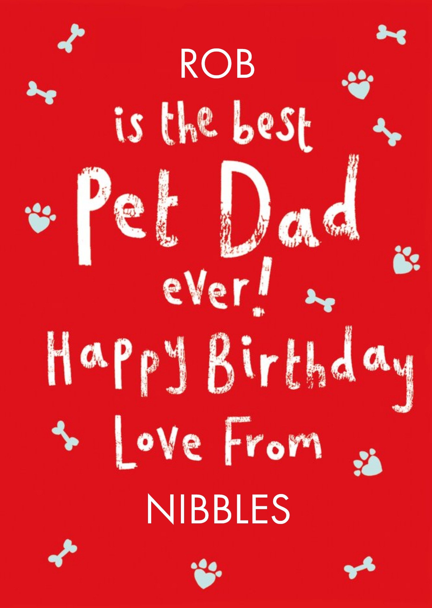 Moonpig Illustrations Of Bones And Paw Prints On A Red Background Pet Dad Birthday Card, Large