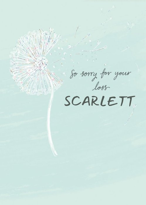 Illustration Of A White Dandelion Puffball On A Teal Background Sorry For Your Loss Card