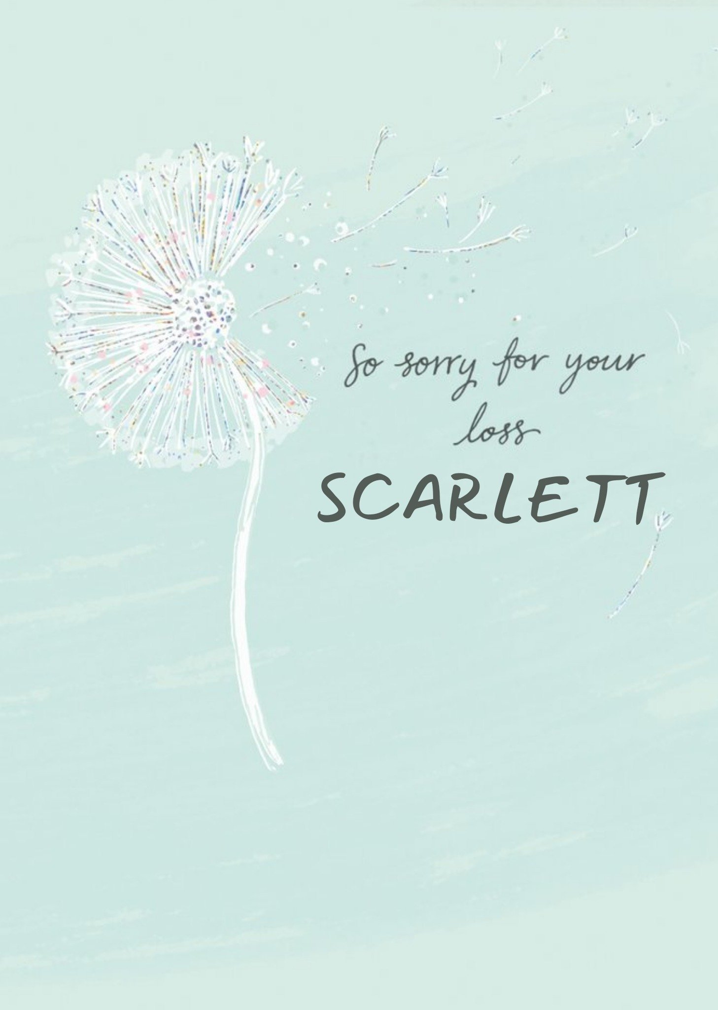 Illustration Of A White Dandelion Puffball On A Teal Background Sorry For Your Loss Card Ecard