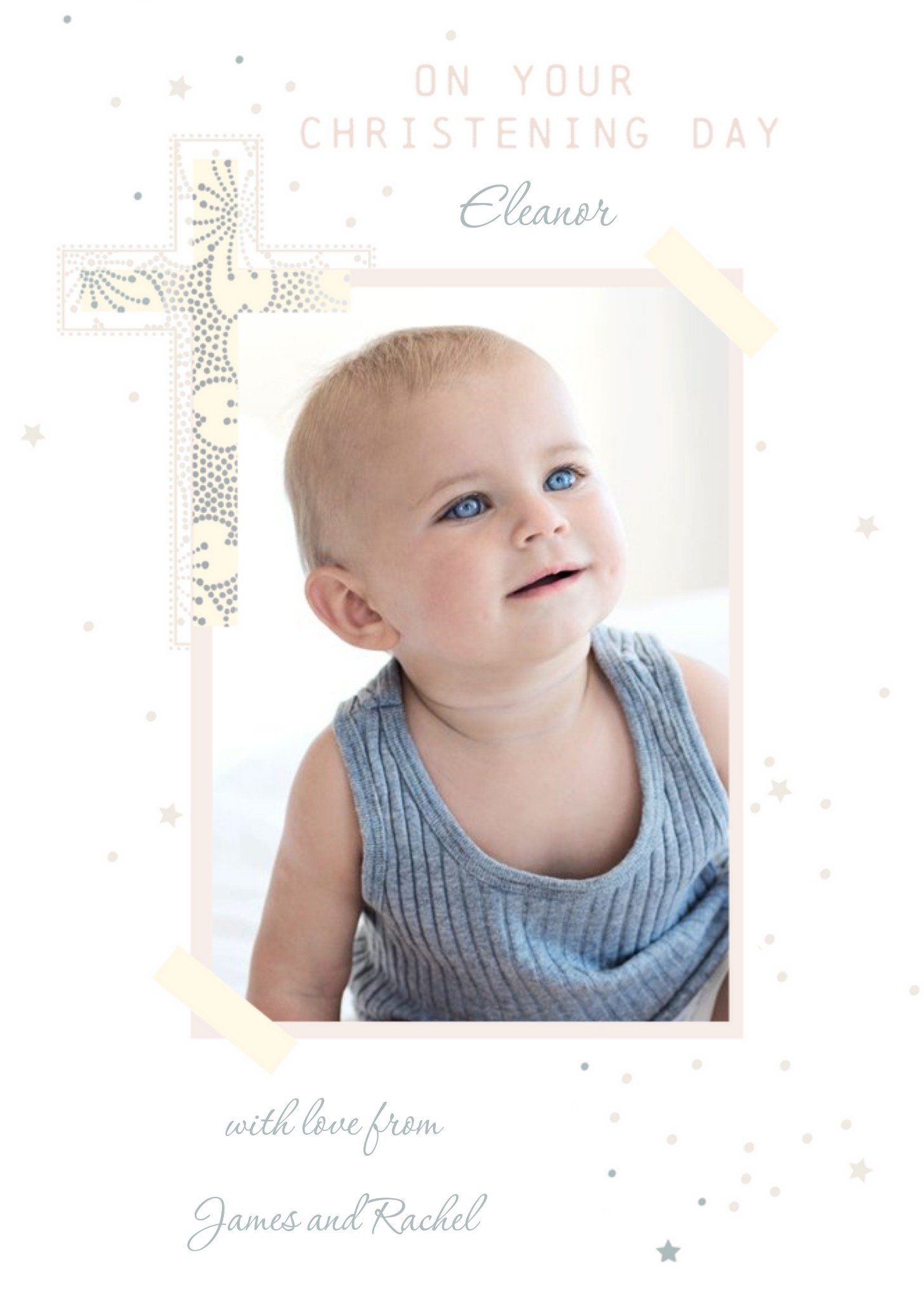 Ling Design Christian Cross With A Floral Pattern Christening Day Photo Upload Card , Large