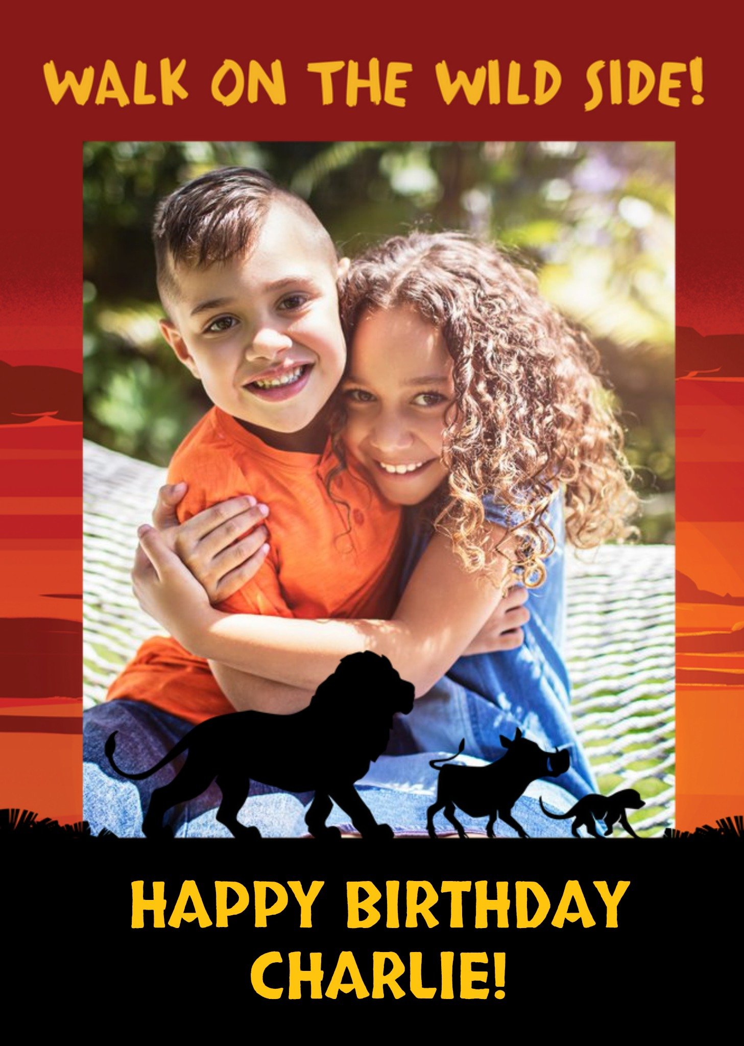 Walk On The Wild Side The Lion King Film Kids Birthday Photo Upload Card, Large