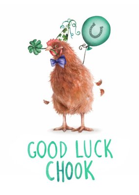 Illustration Of A Chicken With A Four Leaf Clover Good Luck Chook Card