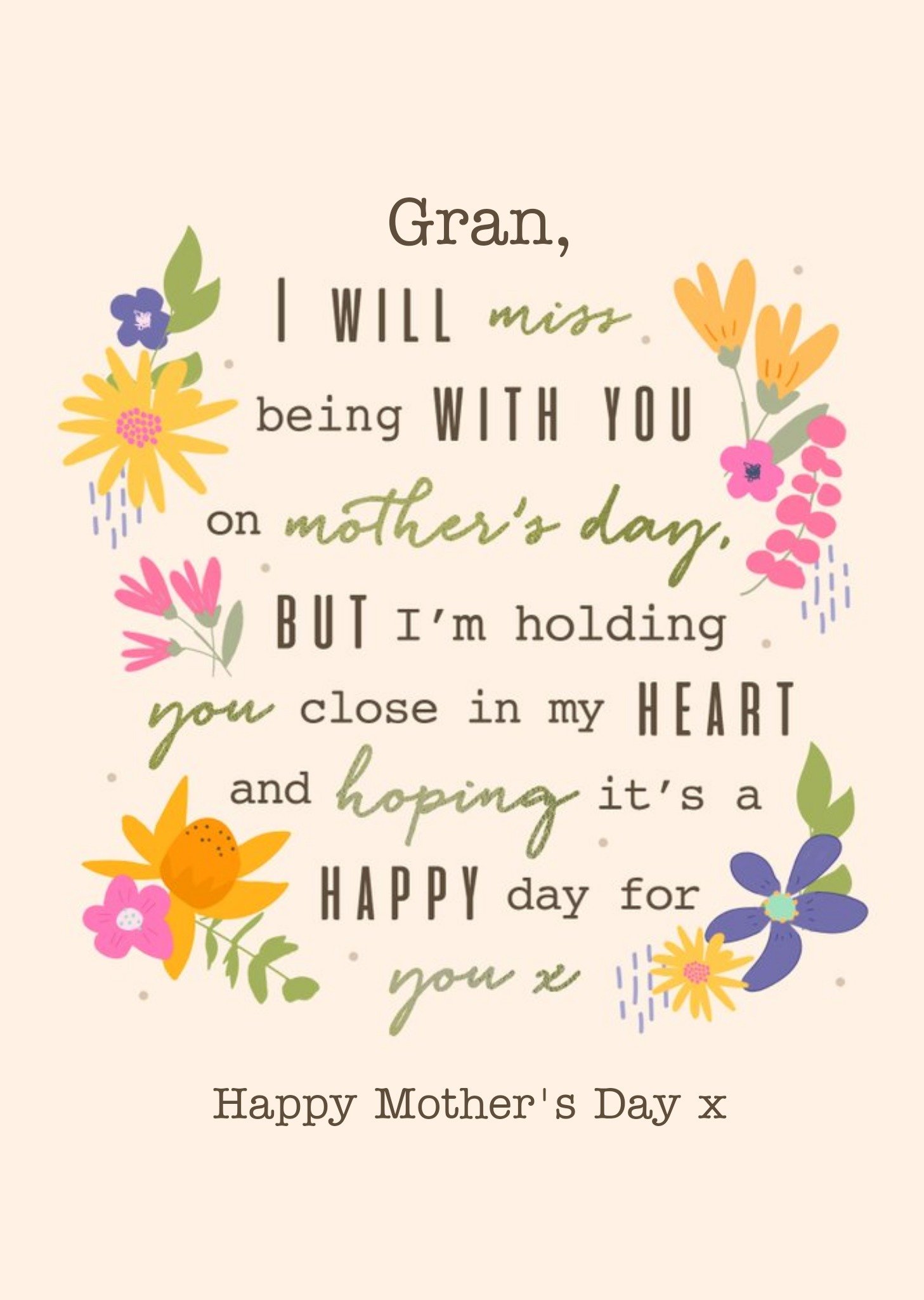 Moonpig Granthoughtful Words Modern Floral Design Mother's Day Card Ecard