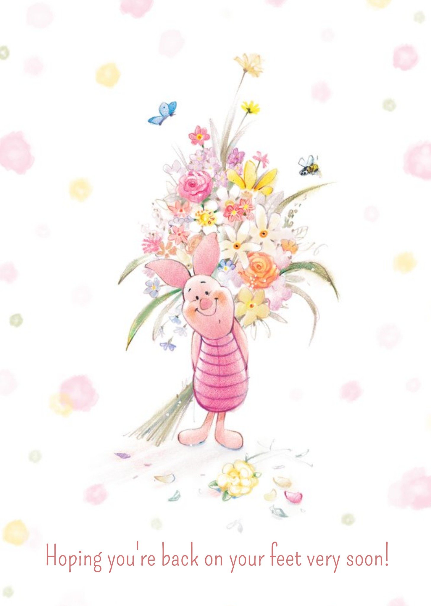 Winnie The Pooh Disney Piglet And Flowers Personalised Get Well Soon Card Ecard