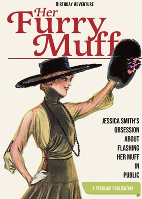 Funny innuendo Birthday Card - Furry Muff - spoof retro magazine