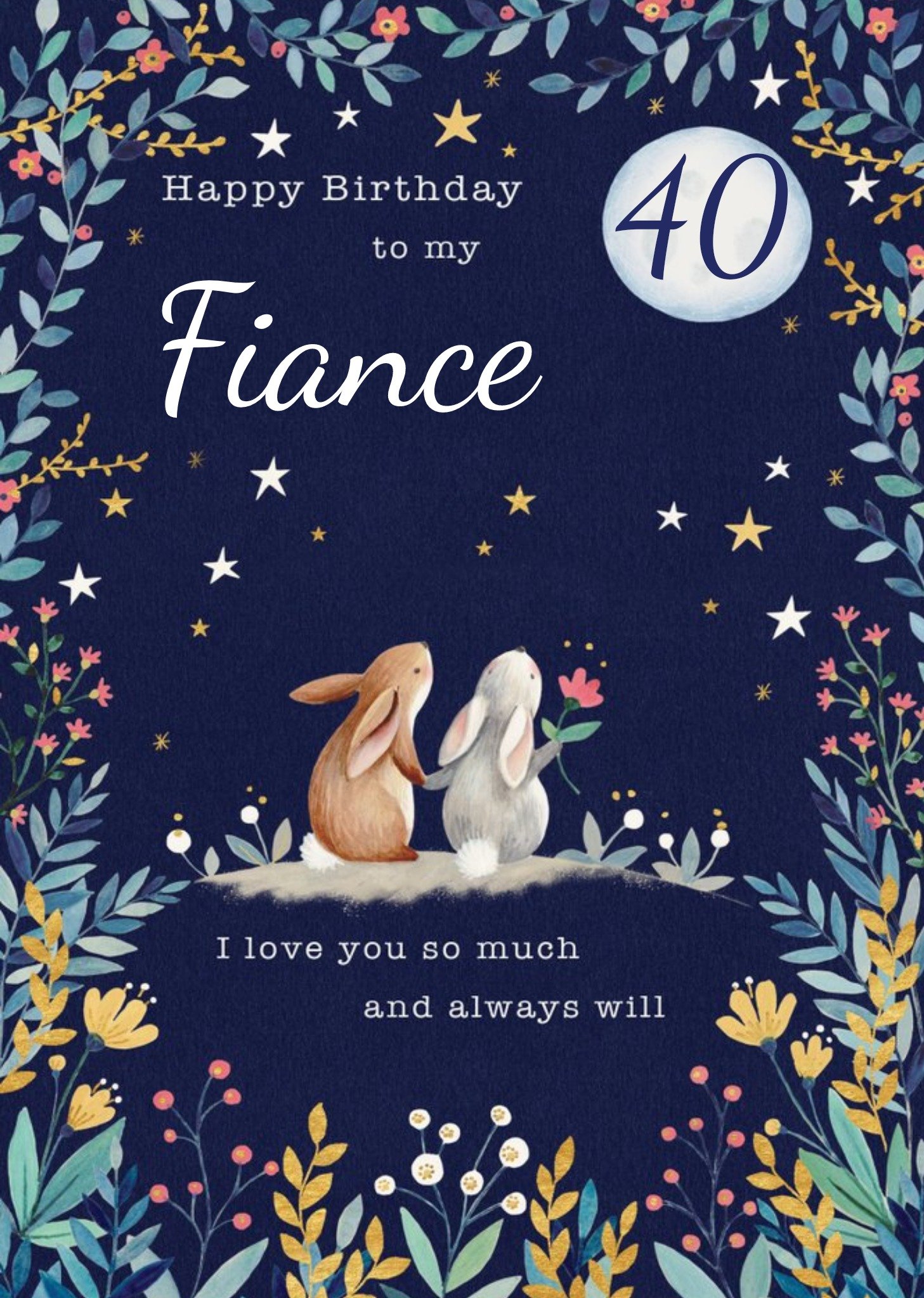 Moonpig Illustrated Foliage Frame Rabbits Photo Male Birthday Card, Large