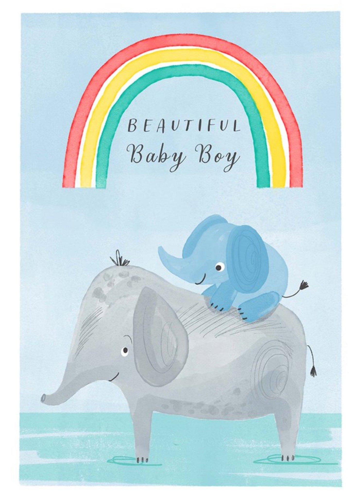 Moonpig Dinky Rouge Parent Elephant And Baby Elephant Beautiful Baby Boy New Baby Card, Large