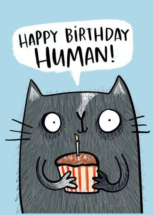 Cat Funny Human Cake Candle Happy Birthday Card