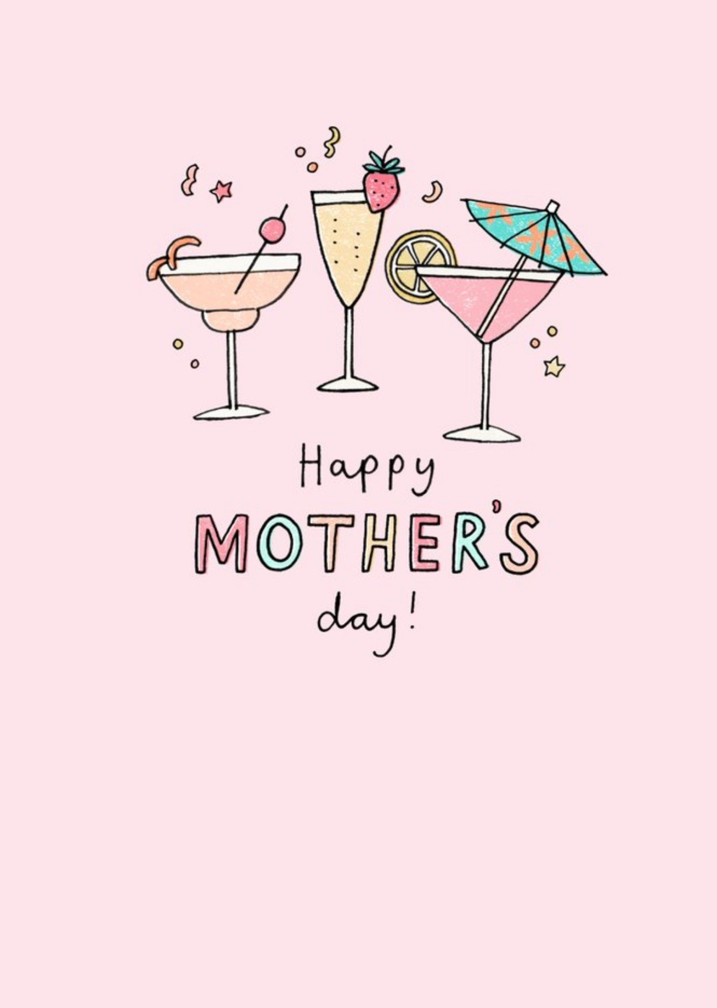 Moonpig Cocktails Pastel Illustrated Mother's Day Card, Large