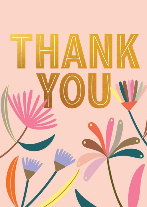 Pink Typographic Floral Illustrated Thank You Card