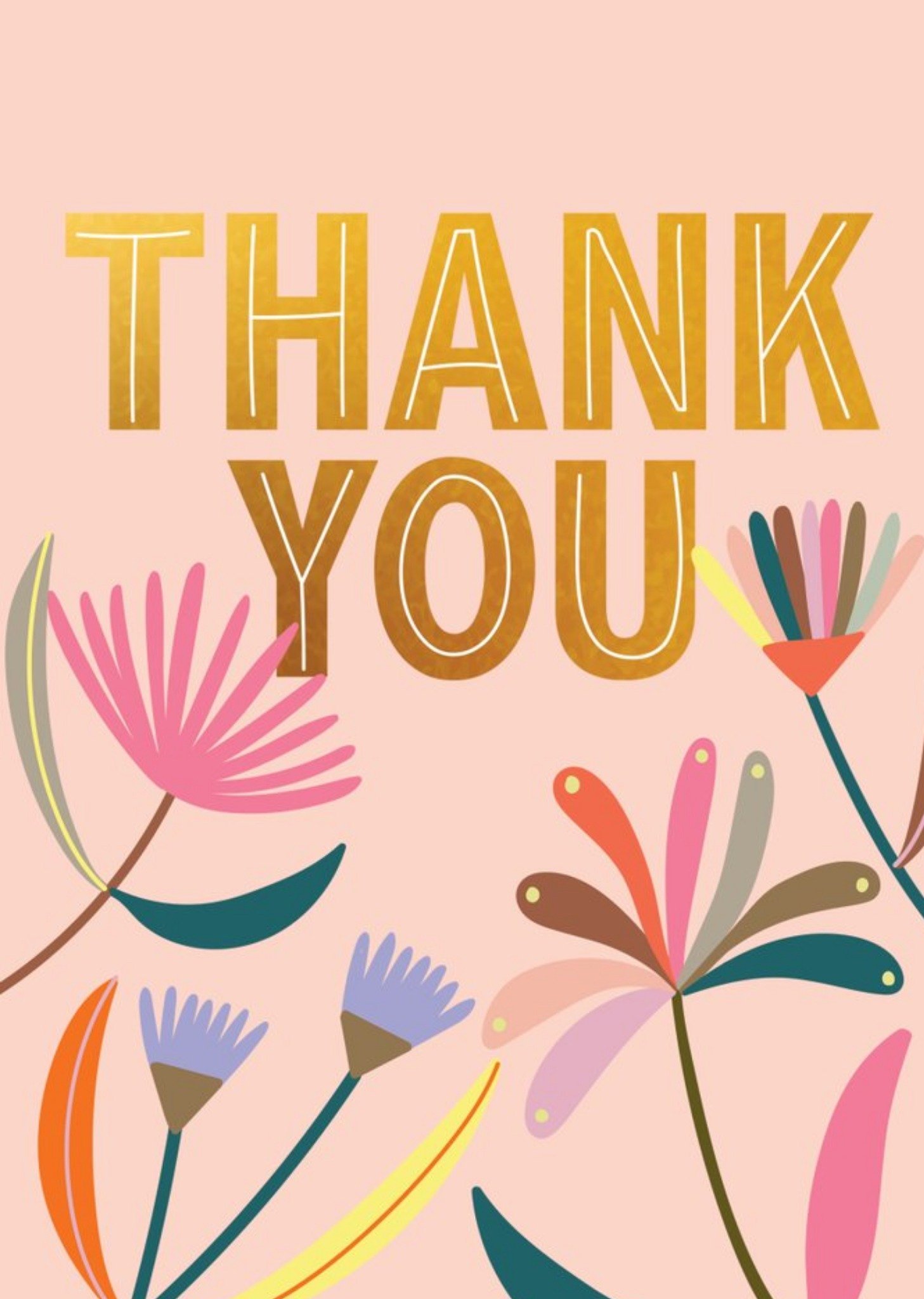 Moonpig Pink Typographic Floral Illustrated Thank You Card Ecard