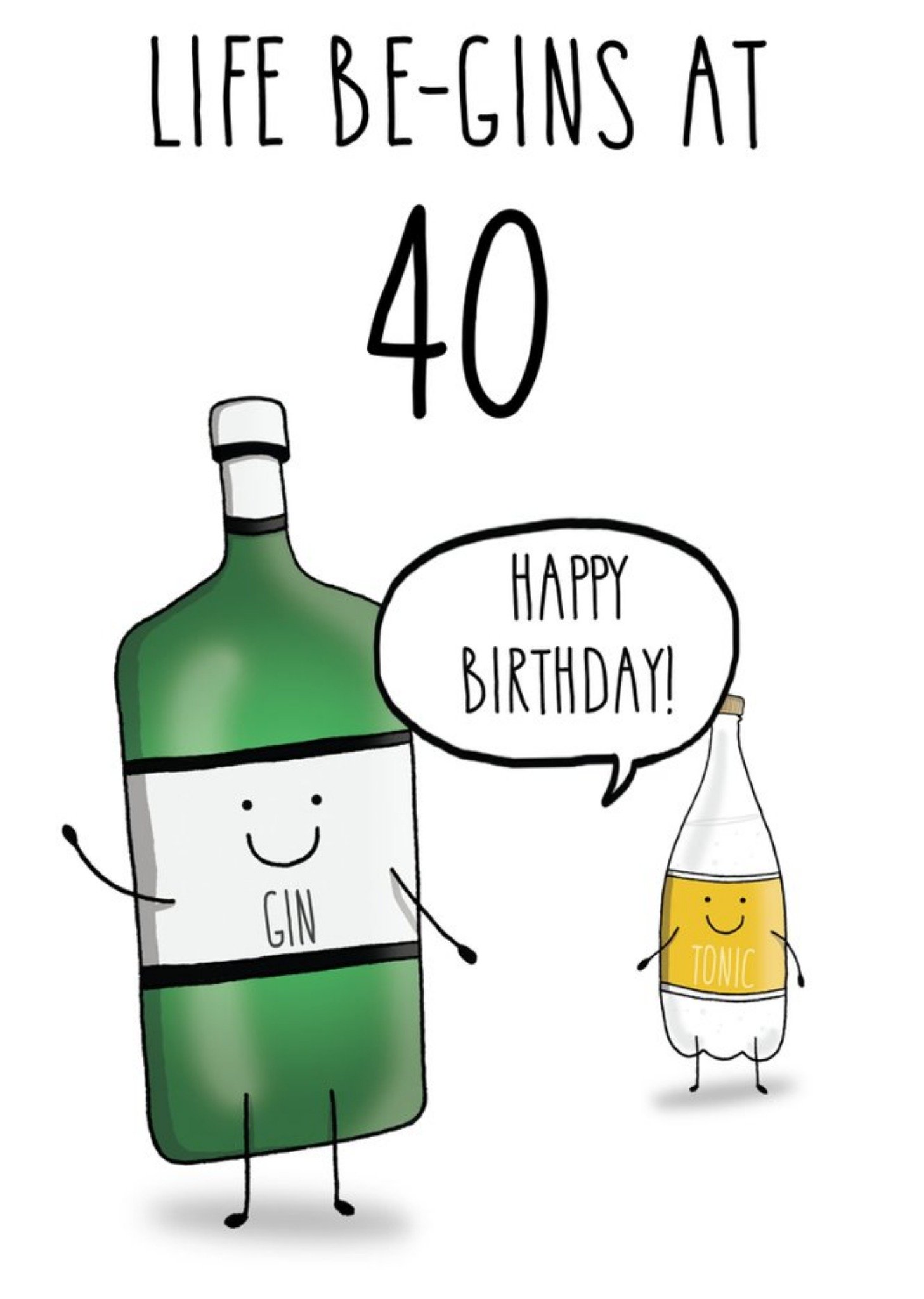 Friends All the Best 40th Forty Life Begins Alcohol Gin Birthday Card, Large