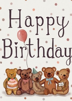 Love Lucy Illustration Teddy Bears Polka Dot Birthday Card