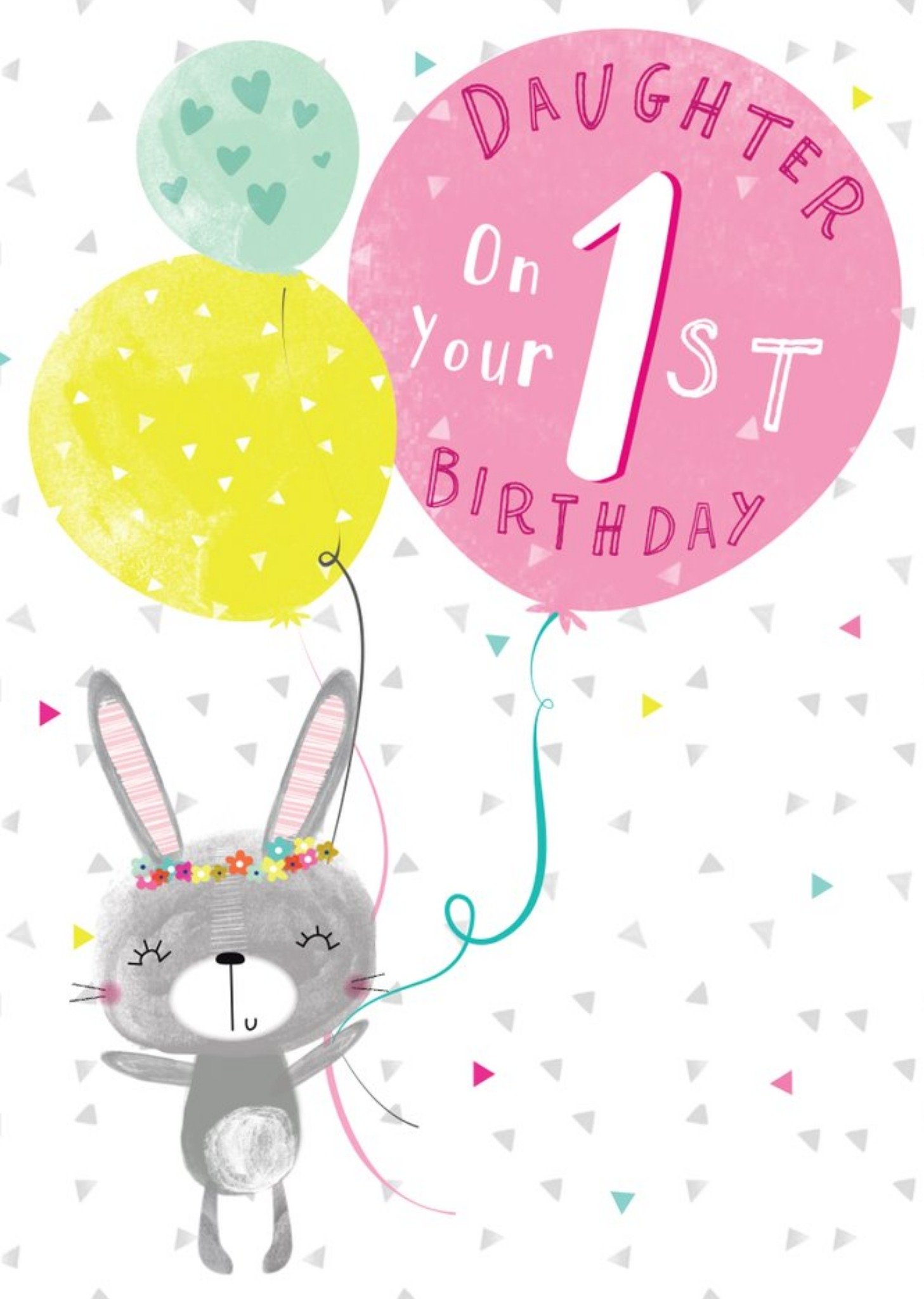 Moonpig Cute Bunny With Balloons Daughter 1st Birthday Card Ecard