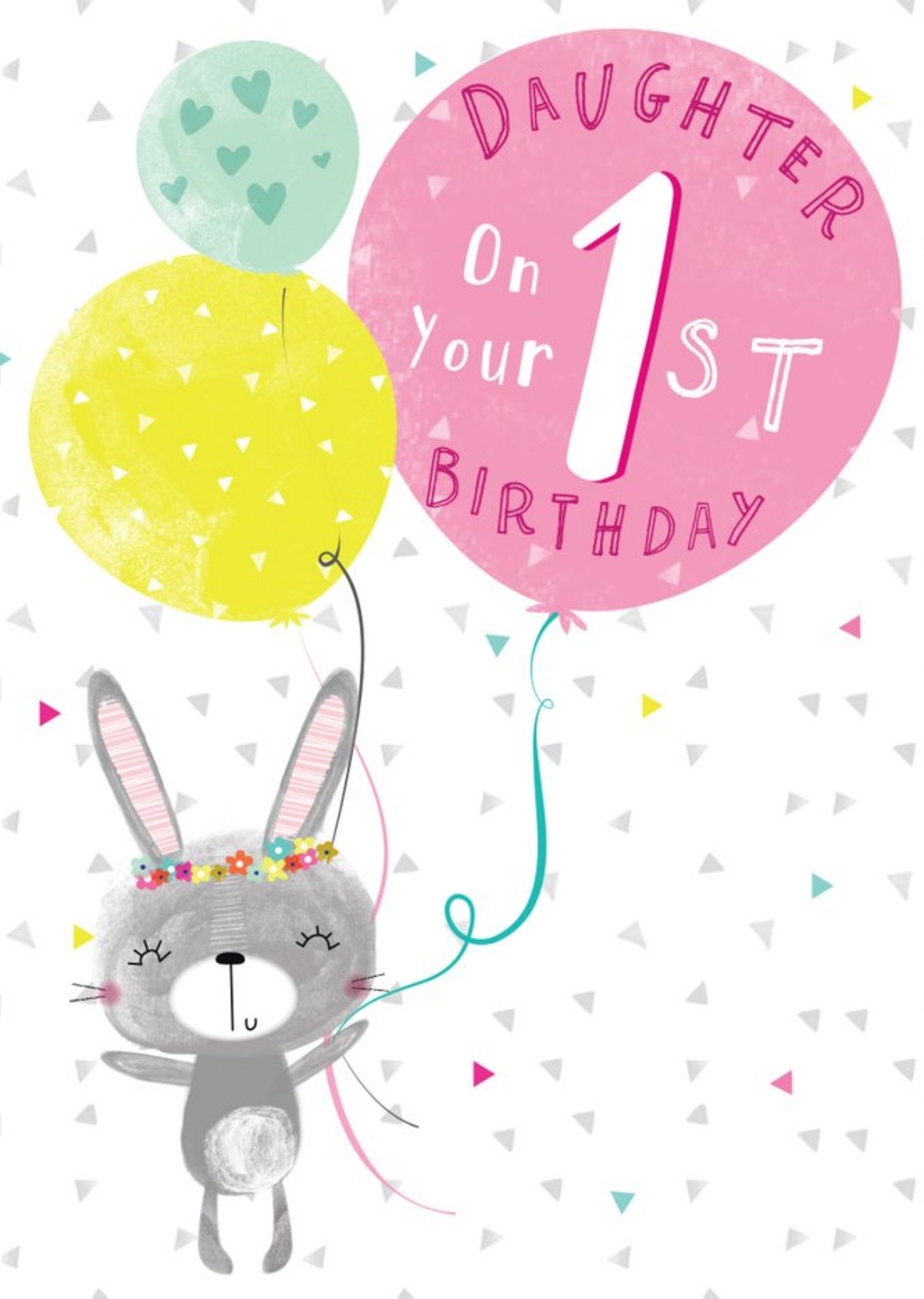 Cute Bunny With Balloons Daughter 1st Birthday Card Ecard