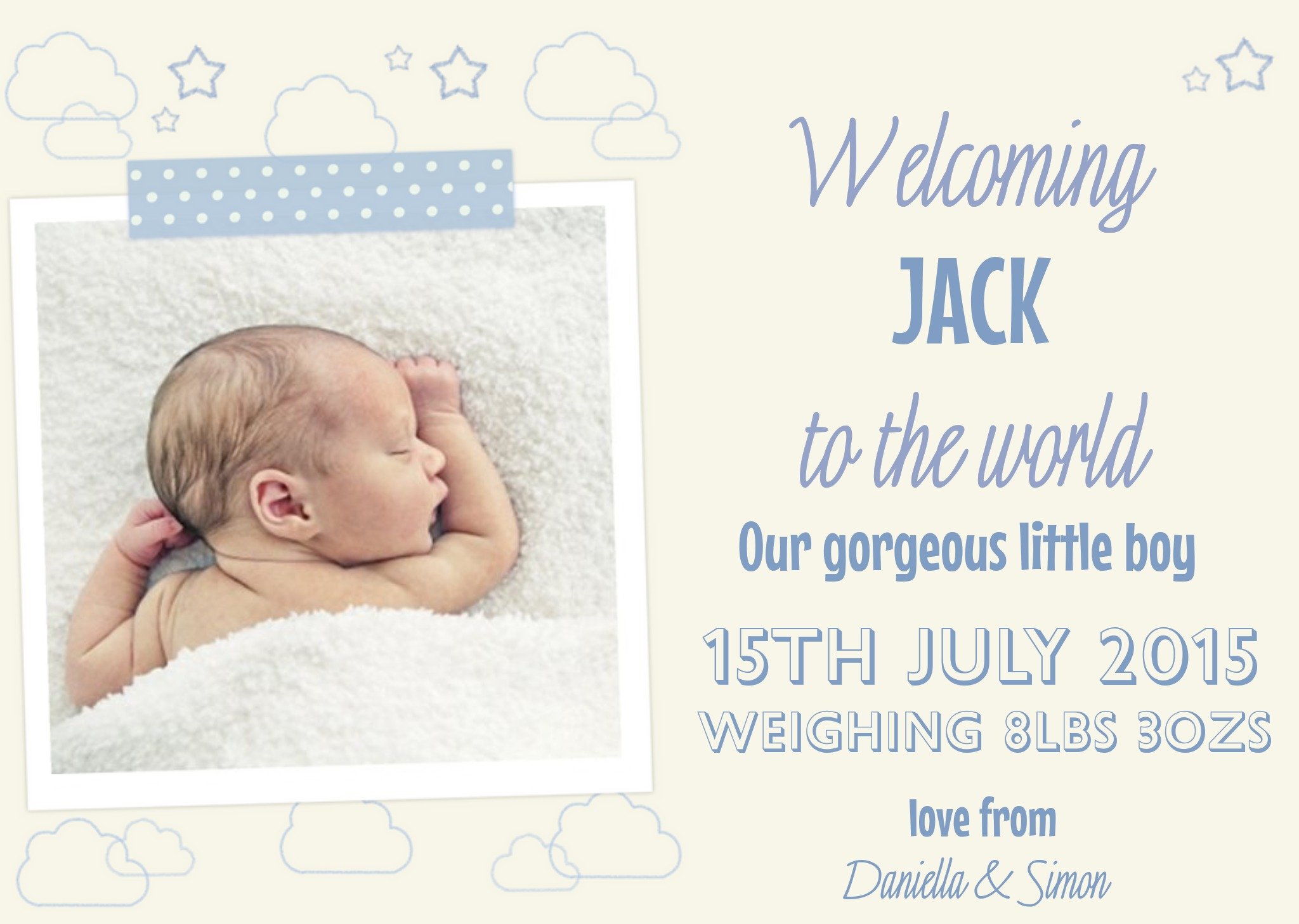 Moonpig New Baby Boy Announcement Card Ecard