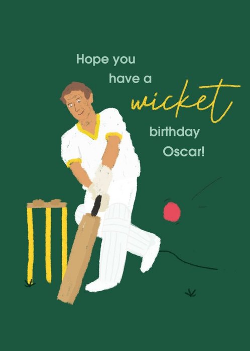 Chipper Illustration Of A Cricket Player Birthday Card