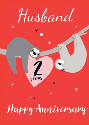 Cute Illustrated Sloth Customisable 2nd Anniversary Card
