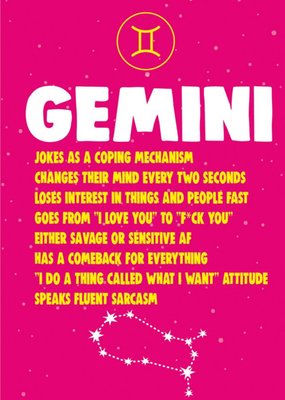 Cheeky Chops Gemini Star Sign Birthday Card