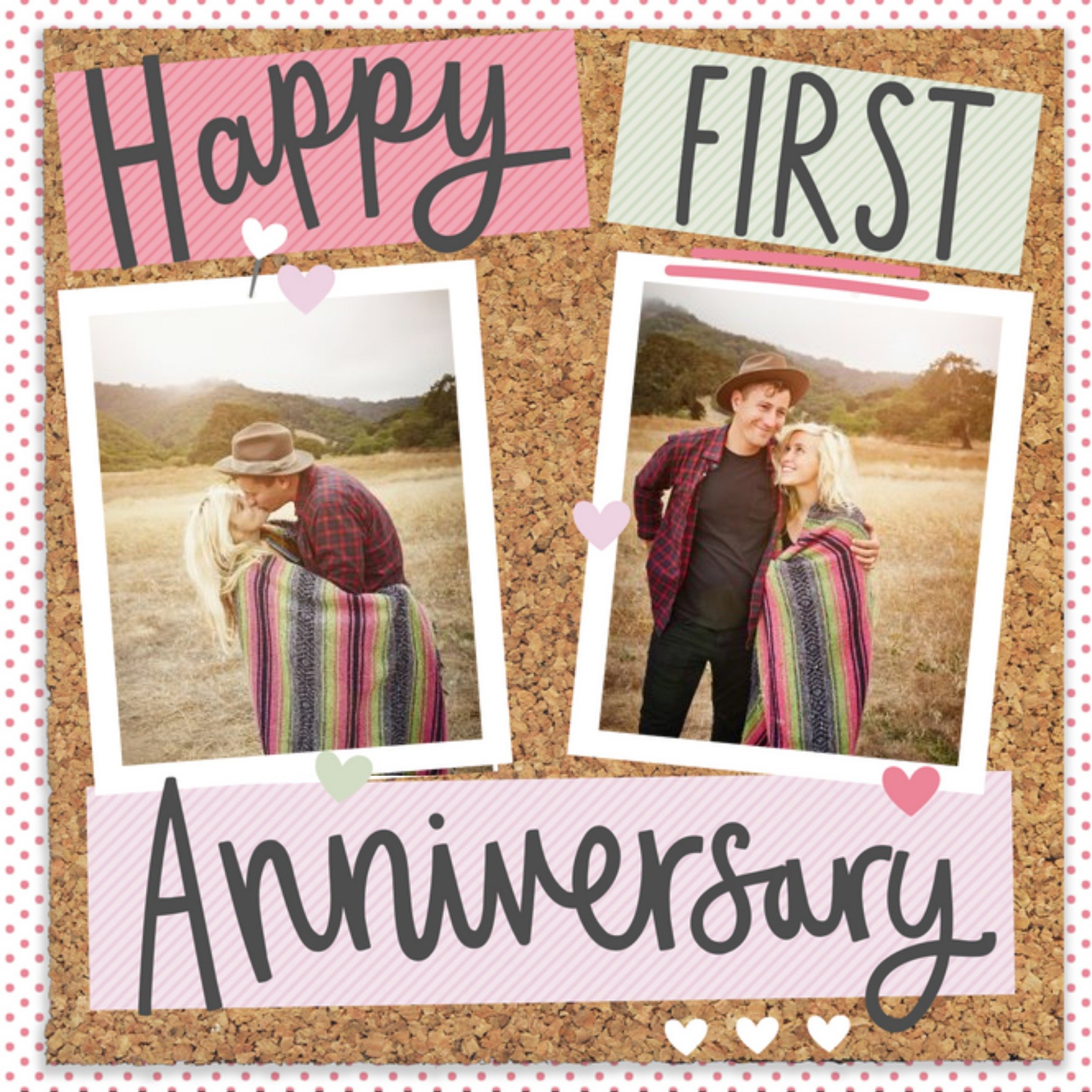 Pinboard Happy 1st Anniversary Photo Upload Card, Square