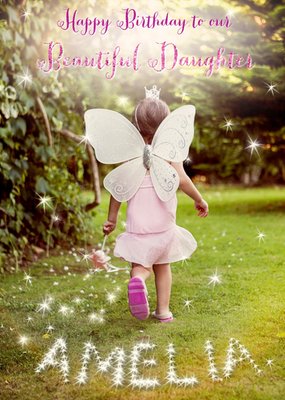 Fairy Girl In The Garden Personalised Happy Birthday Card For Daughter