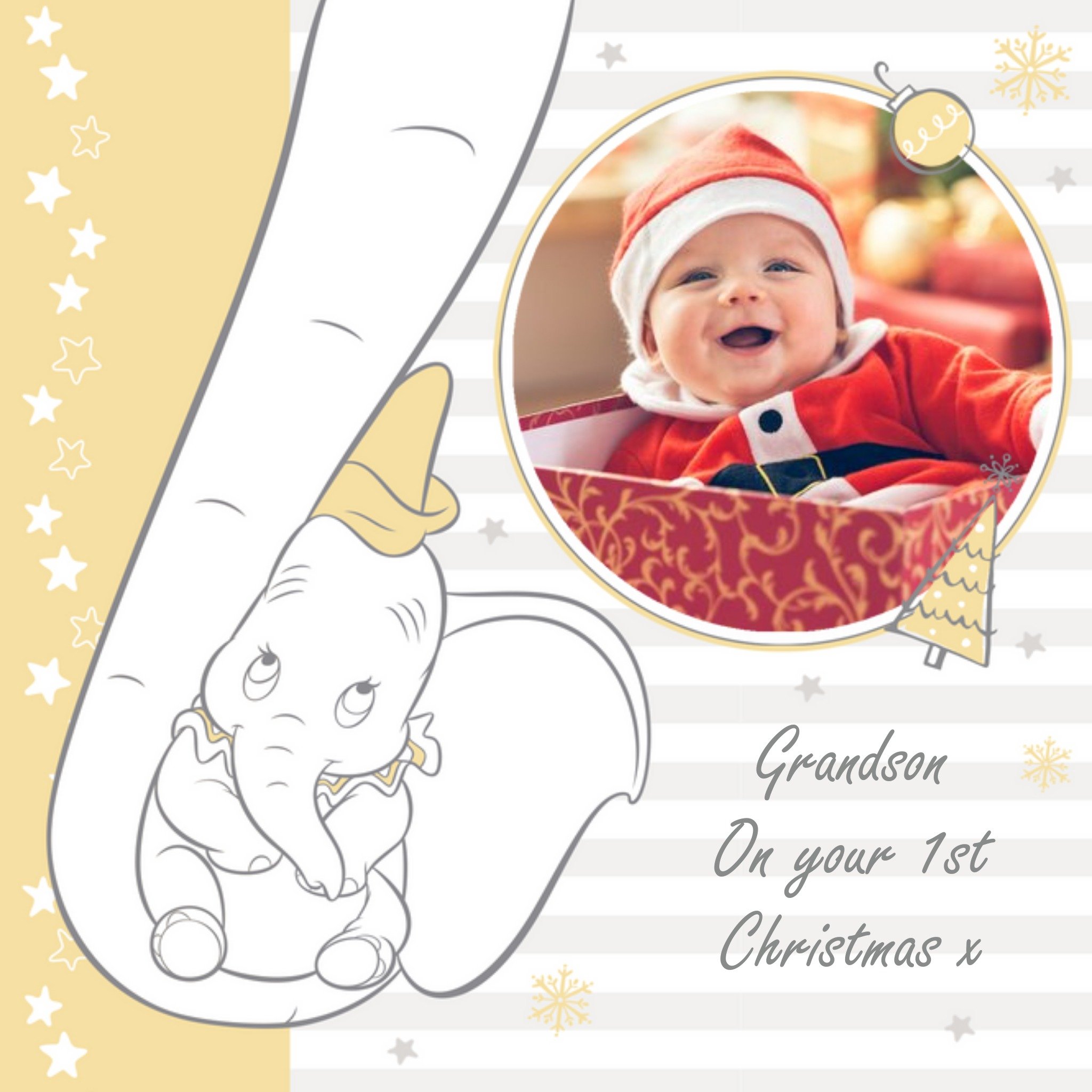 Other Disney Dumbo Trunk Personalised Photo Upload Happy 1st Christmas Card For Grandson, Square