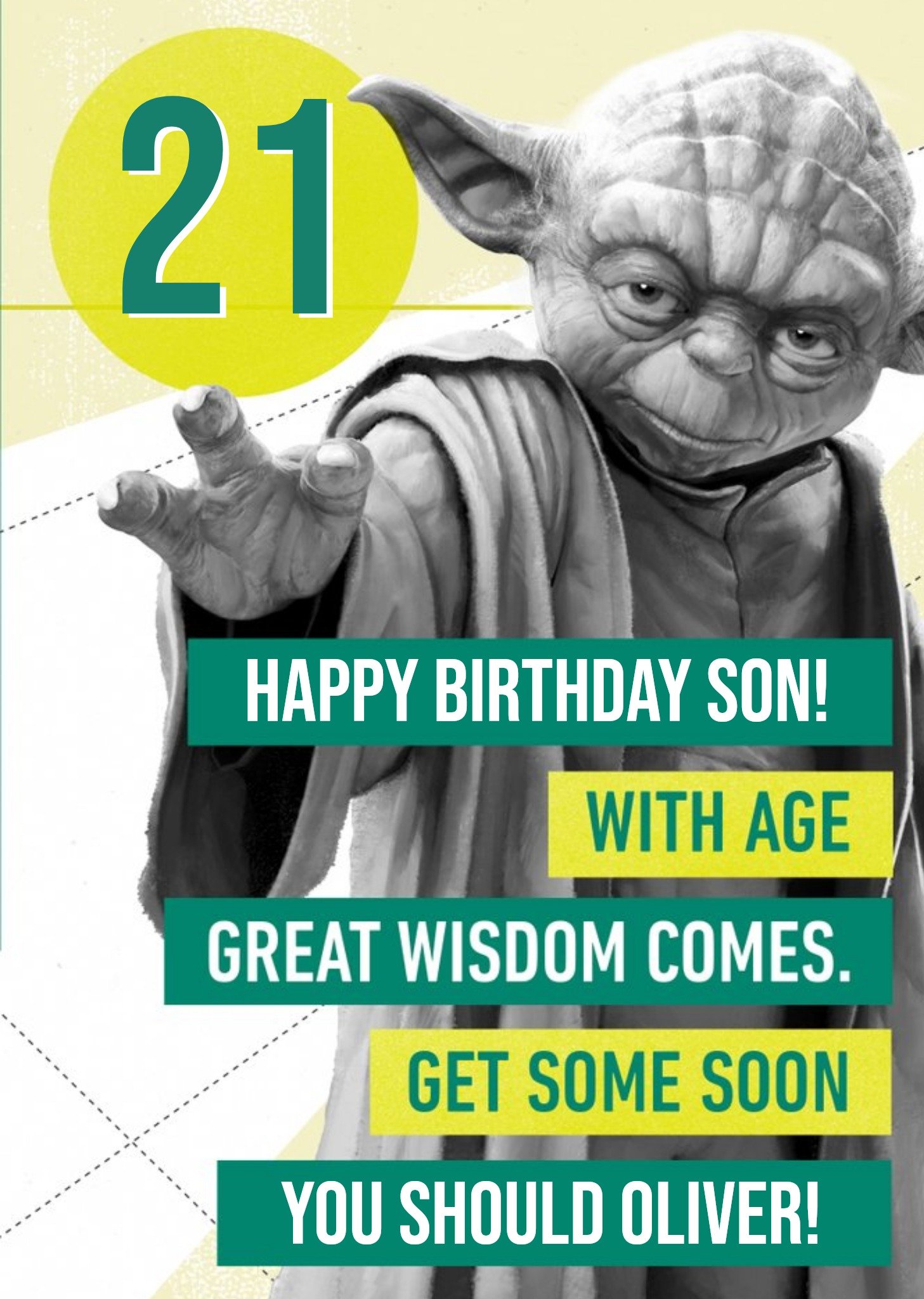 Disney star Wars Yoda 21st Birthday Card For Son, Large