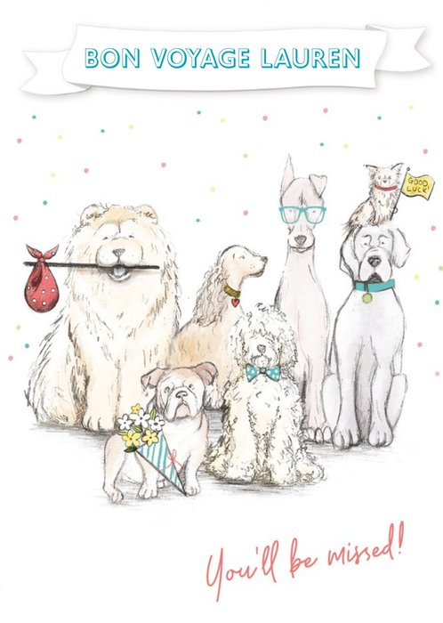 Clintons Illustrated Dogs Customisable Leaving Card