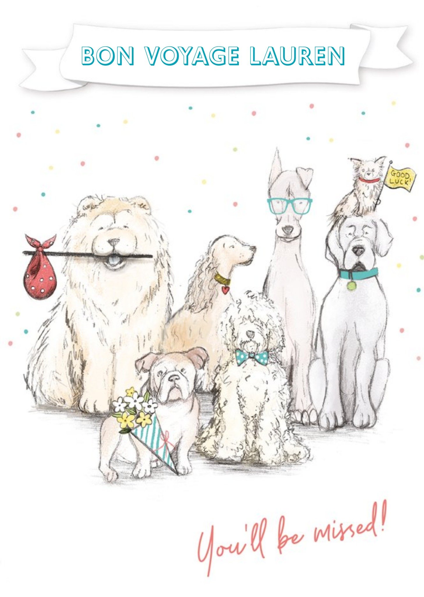 Moonpig Clintons Illustrated Dogs Customisable Leaving Card, Large