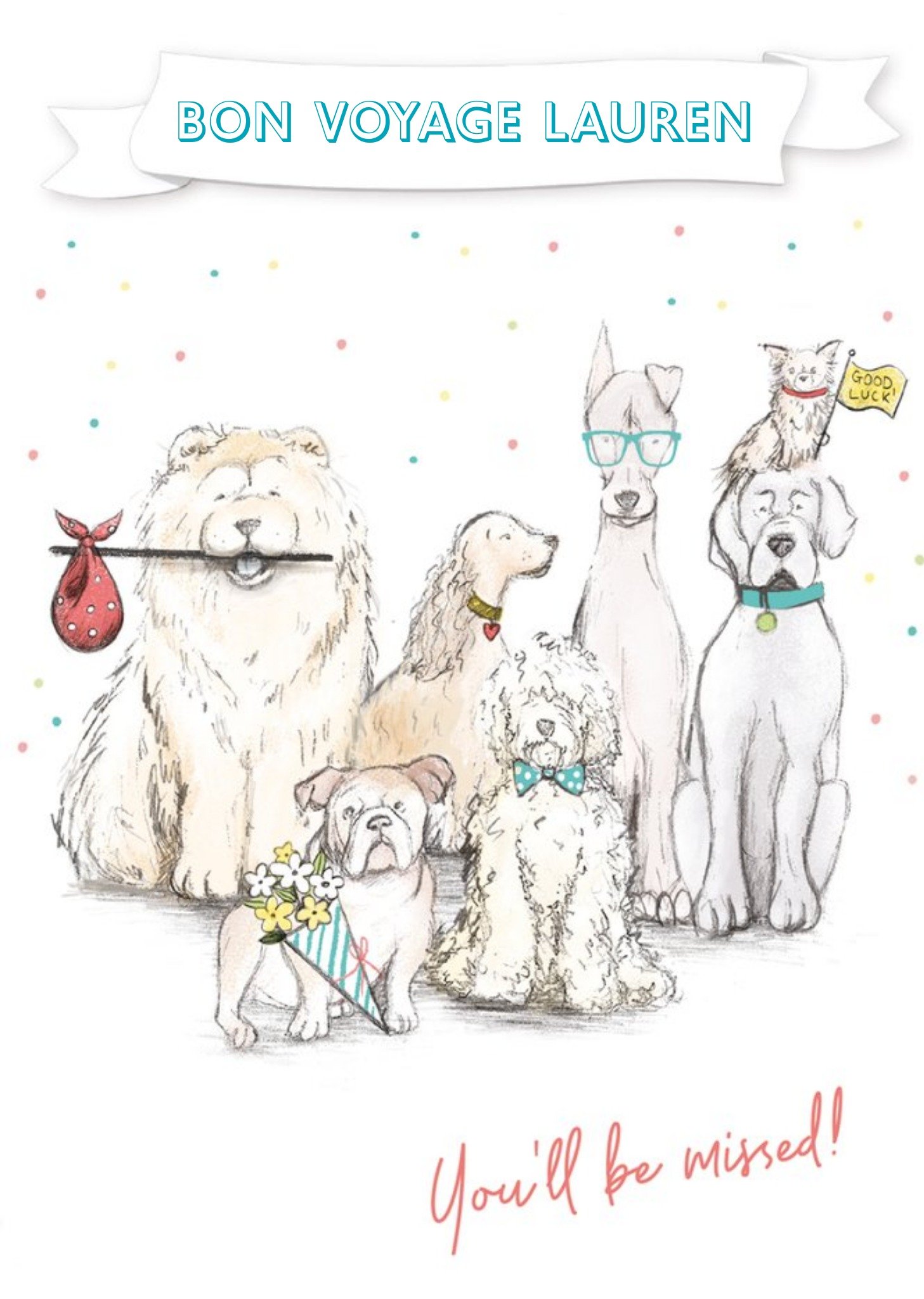 Clintons Illustrated Dogs Customisable Leaving Card Ecard