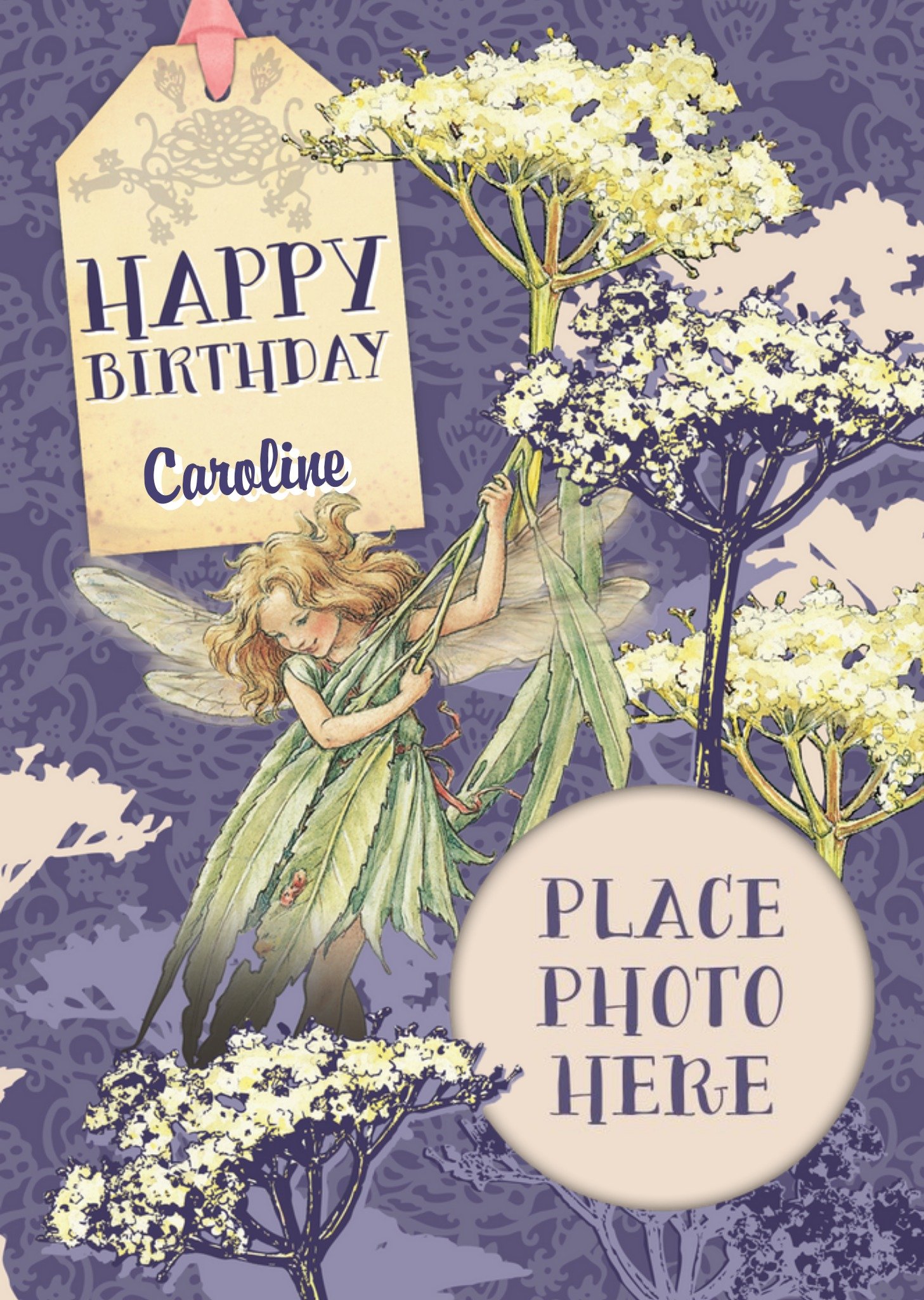 Moonpig Fairies In The Garden Personalised And Photo Birthday Card, Large
